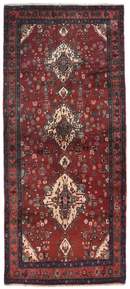 Vintage Maroon Red Tribal Floral Hand-Knotted Runner Rug 4'1 x 9'9 (1 of 12)
