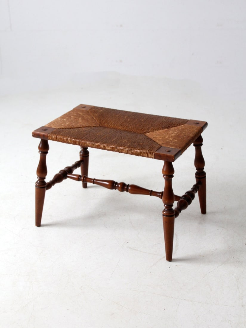 Colonial Antique Bench with Woven Rush Seat (1 of 13)