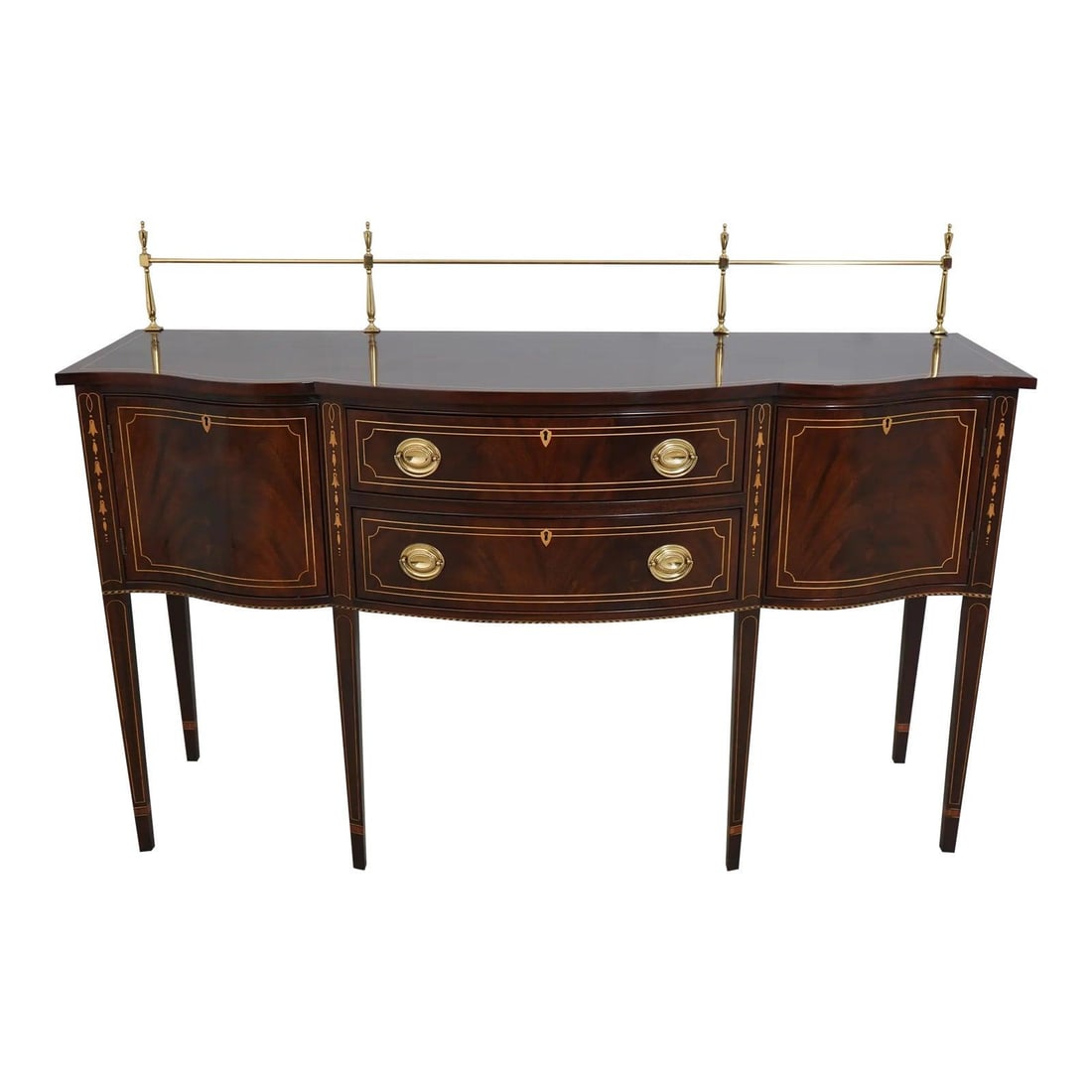 Stickley Federal Mahogany Inlaid Sideboard with Gallery Backsplash: Stickley Federal Mahogany Inlaid Sideboard with Gallery Backsplash This exquisite Stickley Federal Mahogany Inlaid Sideboard features a beautiful gallery backsplash, showcasing exceptional craftsmansh