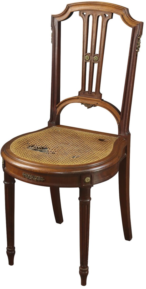 Circa 1900 Louis XVI Style Vanity Chair Mahogany Cane Ormolu Accents (1 of 7)
