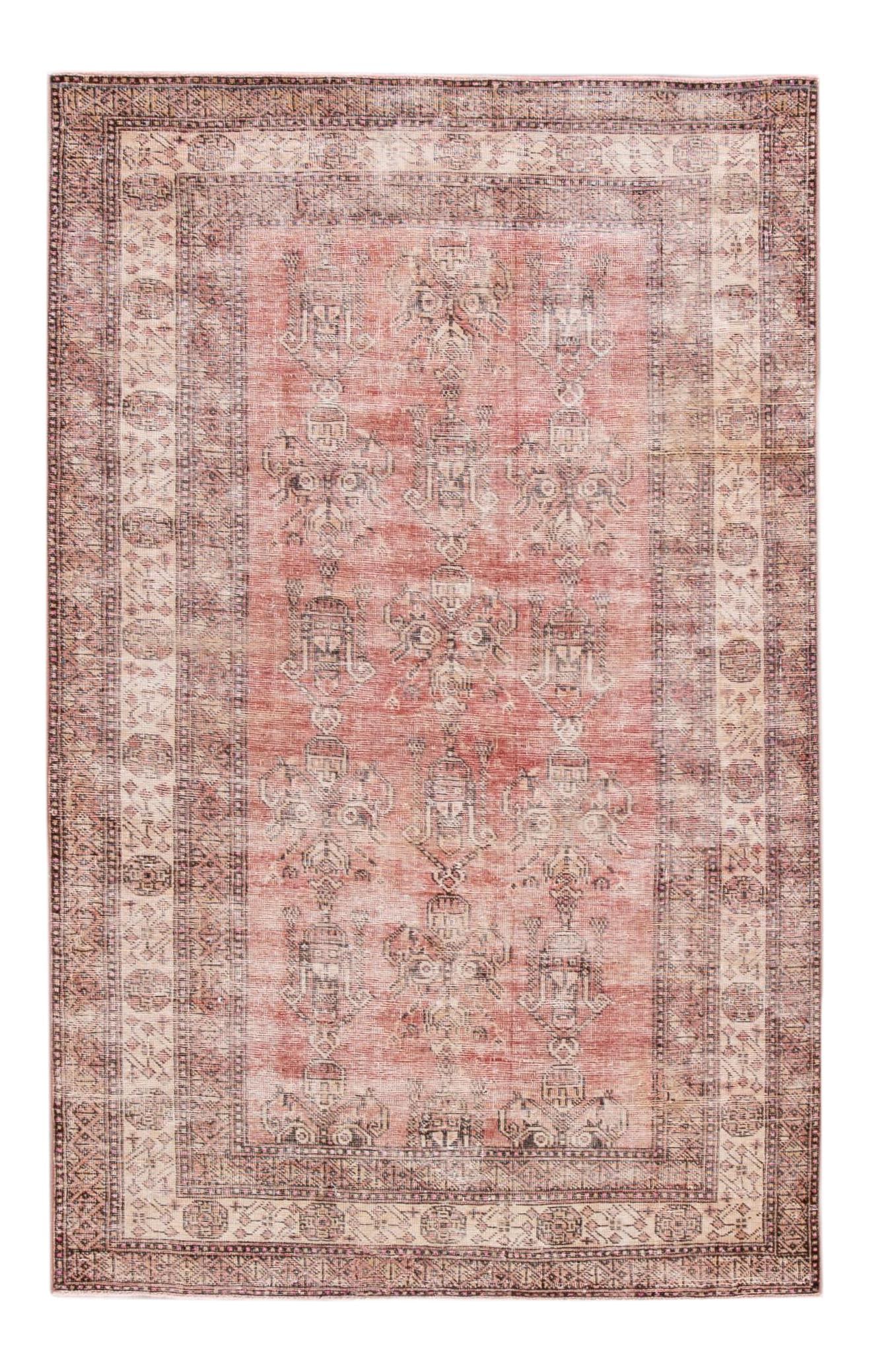 Vintage Red Hand-Knotted Wool Rug with Geometric Design 72 x 45 (1 of 10)