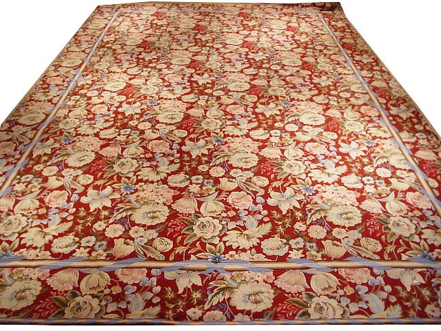 Vibrant Red 11.6 x 18 Flat-weave Needlepoint Area Rug Handmade in China (1 of 6)