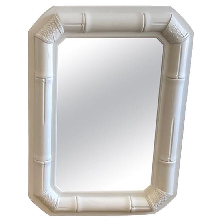 1970s Coastal Modern White Lacquered Bamboo Leather Mirror (1 of 11)