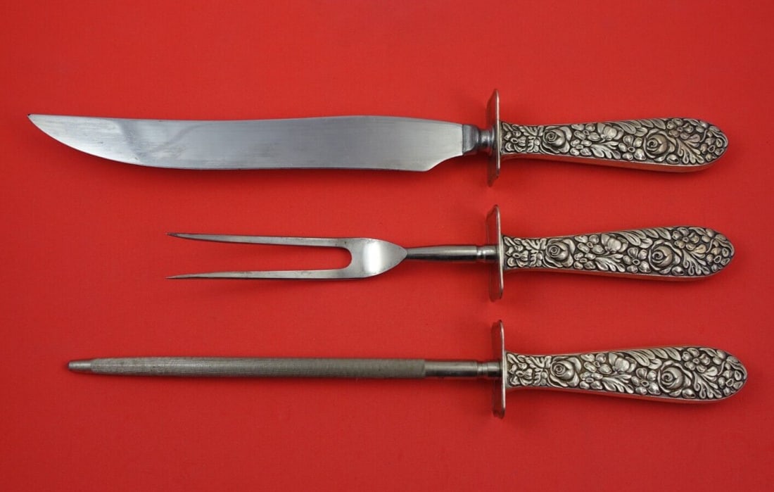 Elegant 3pc Sterling Silver Repousse Carving Set (1 of 3)
