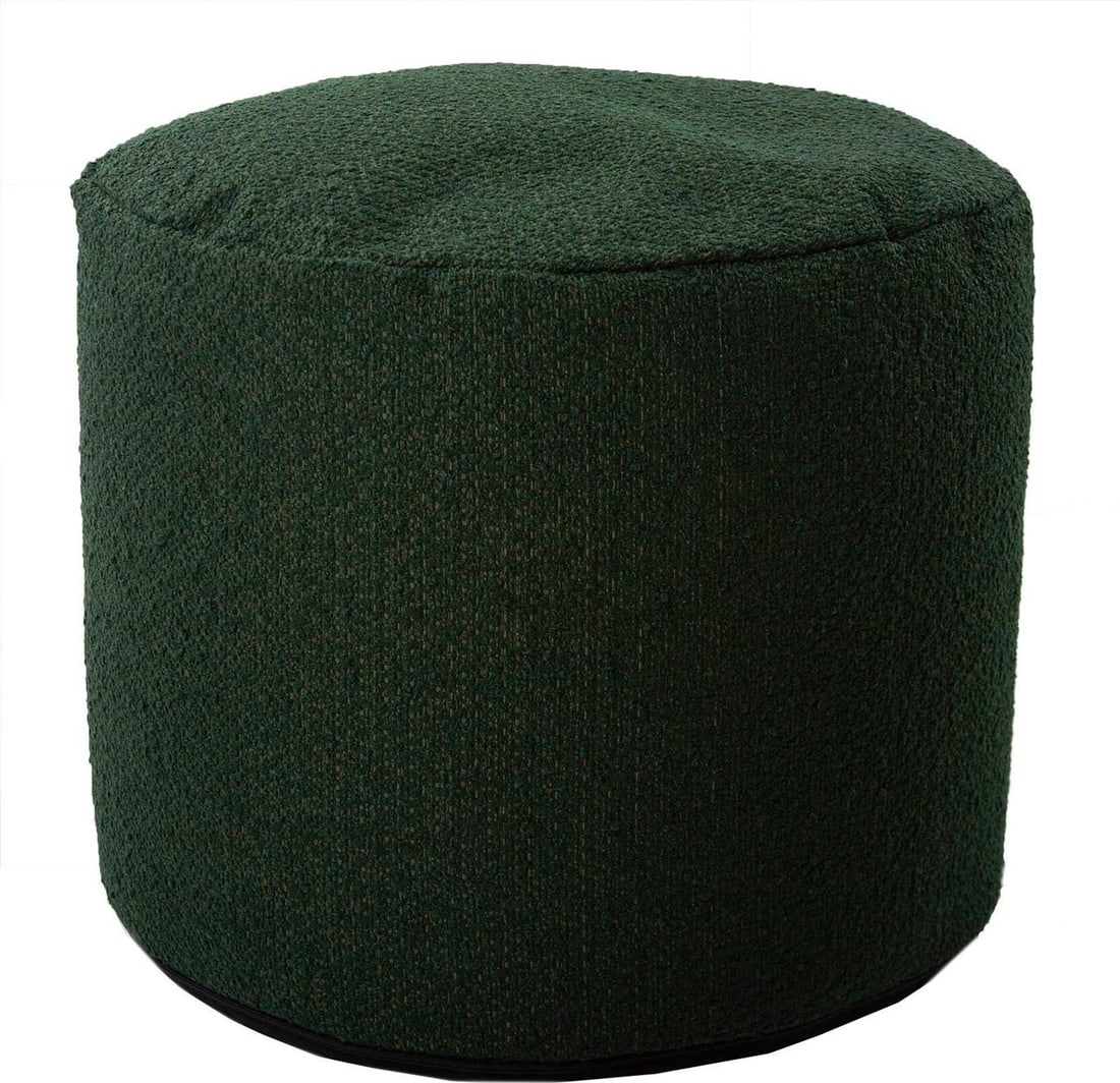 Howard Elliott Barbet Green Round Pouf Ottoman with Removable Cover: Howard Elliott Barbet Green Round Pouf Ottoman with Removable Cover Enhance your living space with this Comfy Forest Pouf Ottoman, a perfect blend of style and functionality. This round ottoman featur