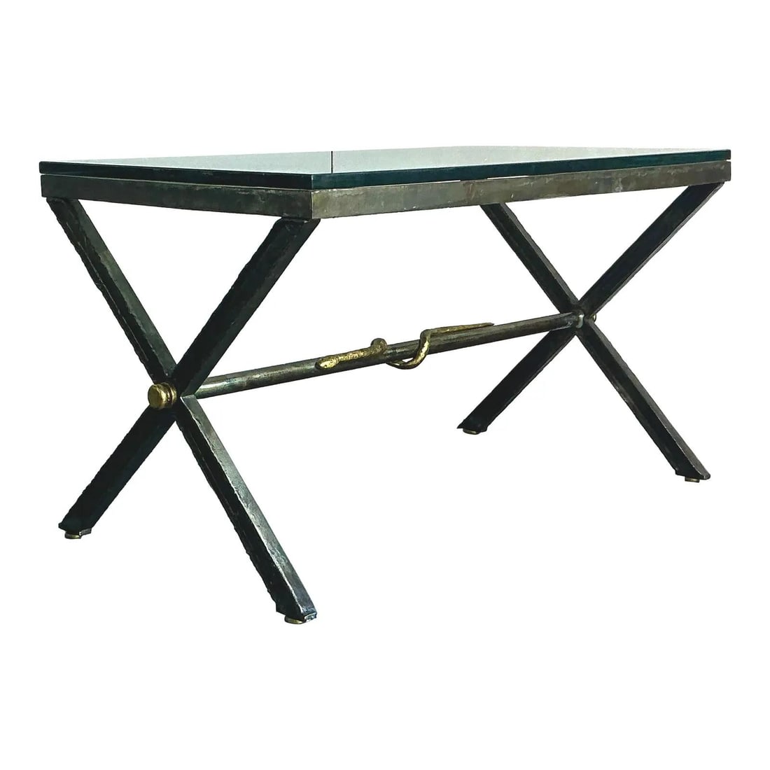 Steel Desk With Bronze Serpent Accent Vintage Bohemian Style 49.5 Inches Wide: Steel Desk With Bronze Serpent Accent Vintage Bohemian Style 49.5 Inches Wide This vintage Boho writing desk combines industrial steel construction with artistic flair, featuring a robust steel frame