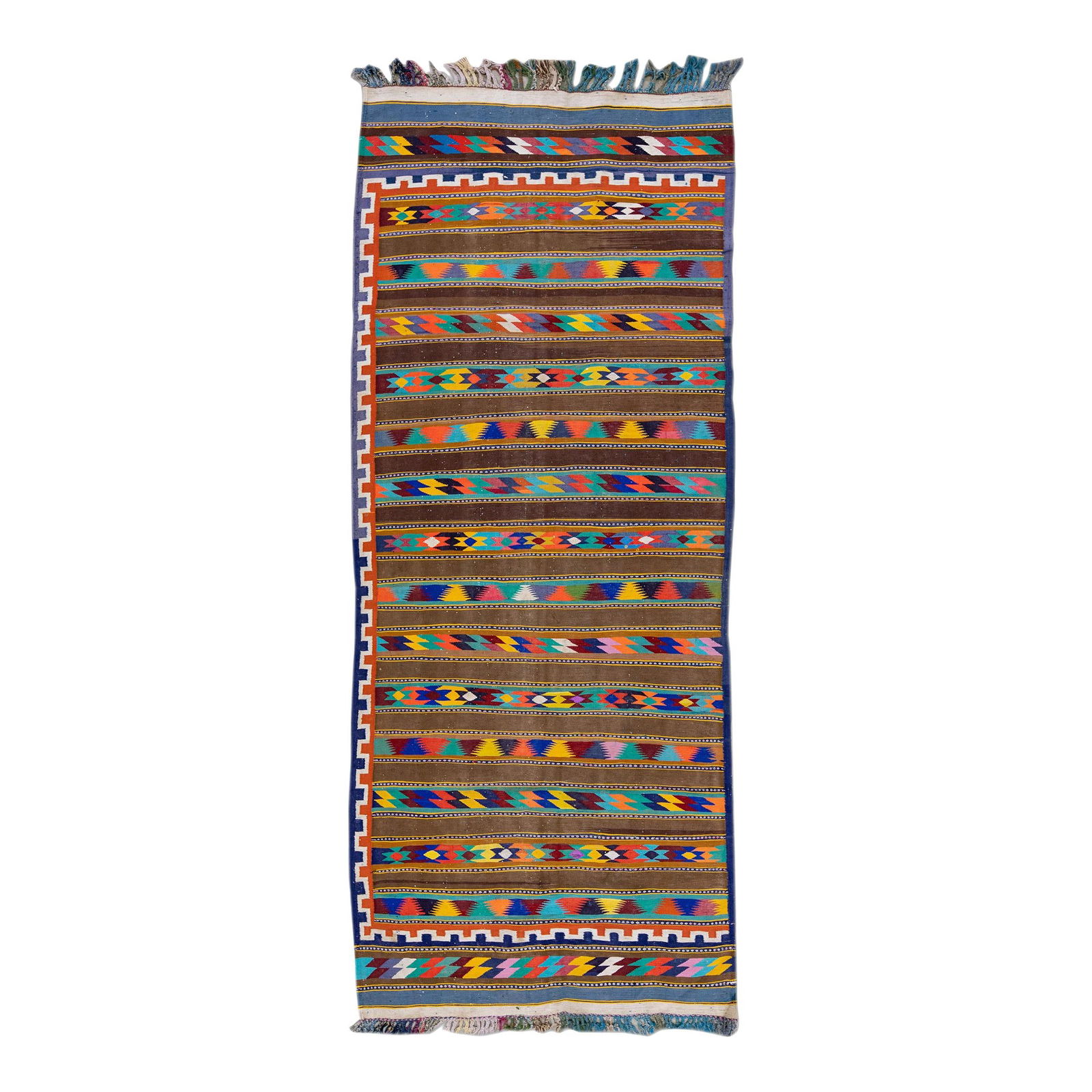 Brown Vintage Kilim Wool Runner Geometric Design 3'10 x 9'6 (1 of 10)