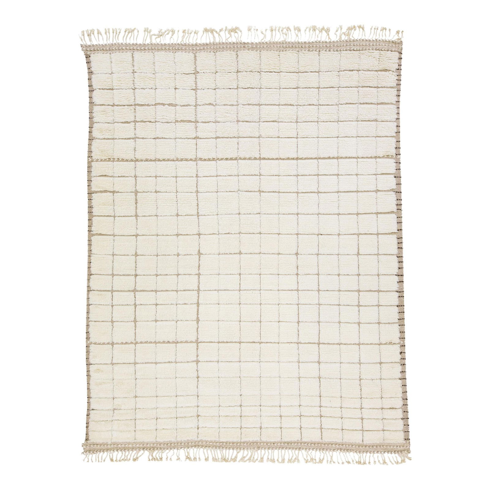 Handmade Ivory Wool Rug with Geometric Moroccan Design 8' x 10': Handmade Ivory Wool Rug with Geometric Moroccan Design 8' x 10' Enhance your living space with this exquisite handmade wool rug featuring a modern Moroccan geometric pattern. The soft ivory tones crea