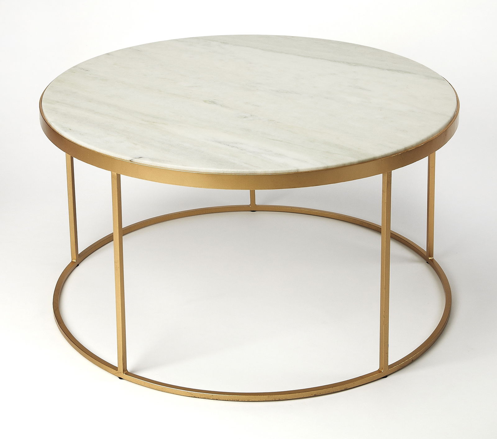 Butler Round Coffee Table with Gold Brass Base and Multi-Color Marble (1 of 3)