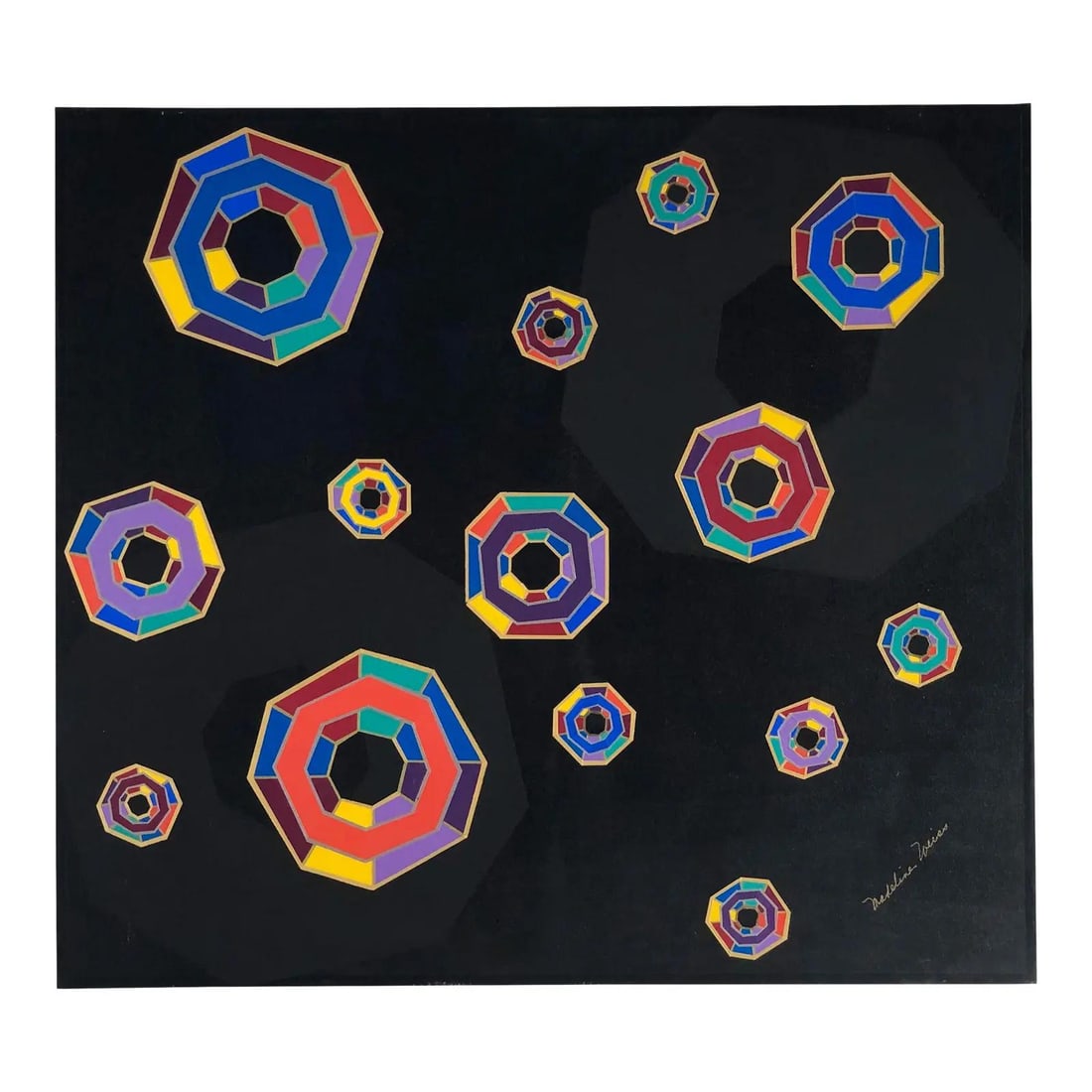 Original Signed Oil on Canvas by Madeline Weiss Geometric Jewels Artwork (1 of 10)