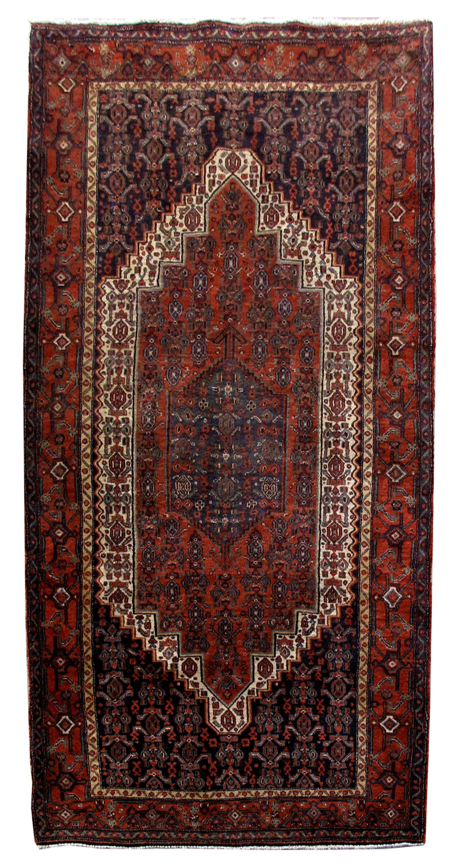Handcrafted 4'3" x 10' Red Persian Hamadan Area Rug: Handcrafted 4'3" x 10' Red Persian Hamadan Area Rug Free continental US Shipping Experience the elegance of this 4' 3" x 10' Red Persian Hamadan Rug, handcrafted by skilled Persian artisans. This exqu