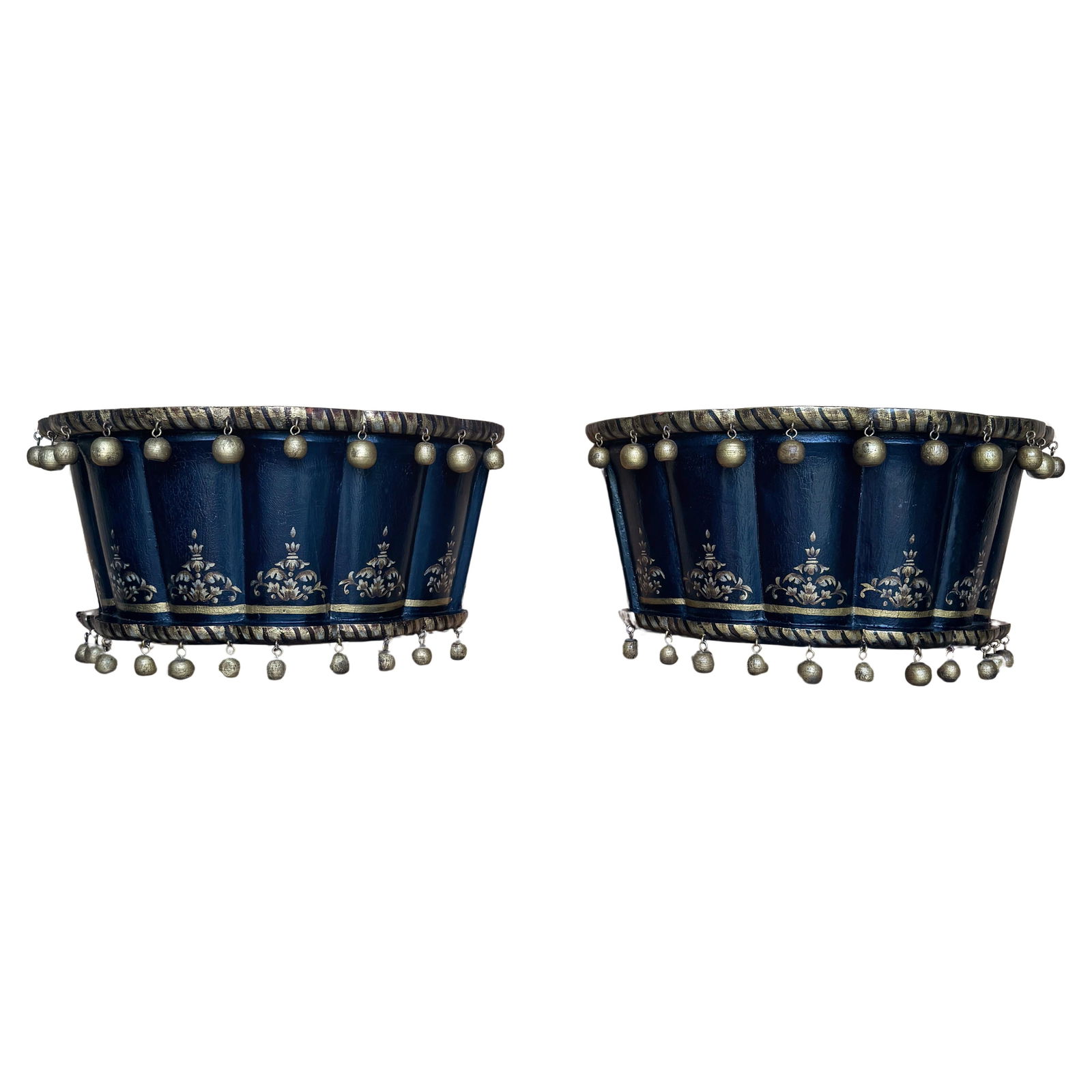 Exquisite Pair of 20th Century English Regency Chinoiserie Wall Brackets with Gilt Tassels: Exquisite Pair of 20th Century English Regency Chinoiserie Wall Brackets with Gilt Tassels This exquisite pair of English Regency Chinoiserie wall brackets, crafted in the 20th century, showcases the