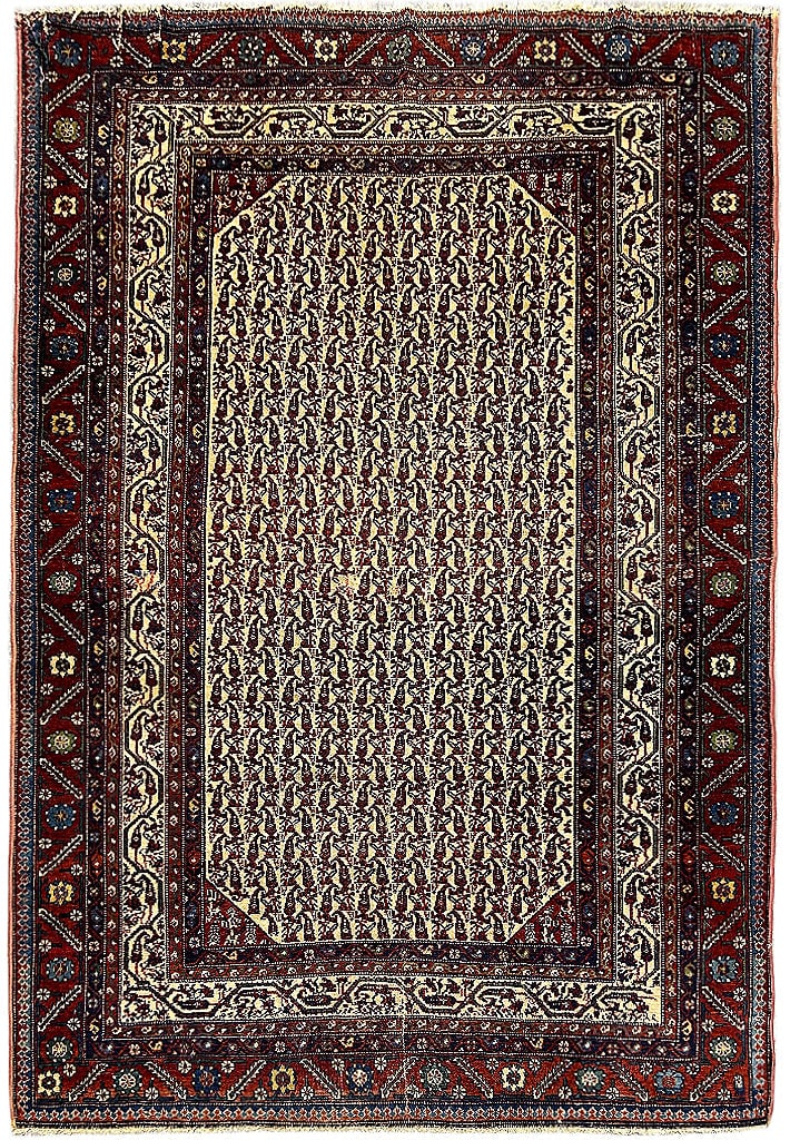 Handcrafted 4.6 x 5.10 Antique Persian Seneh Wool Rug (1 of 8)