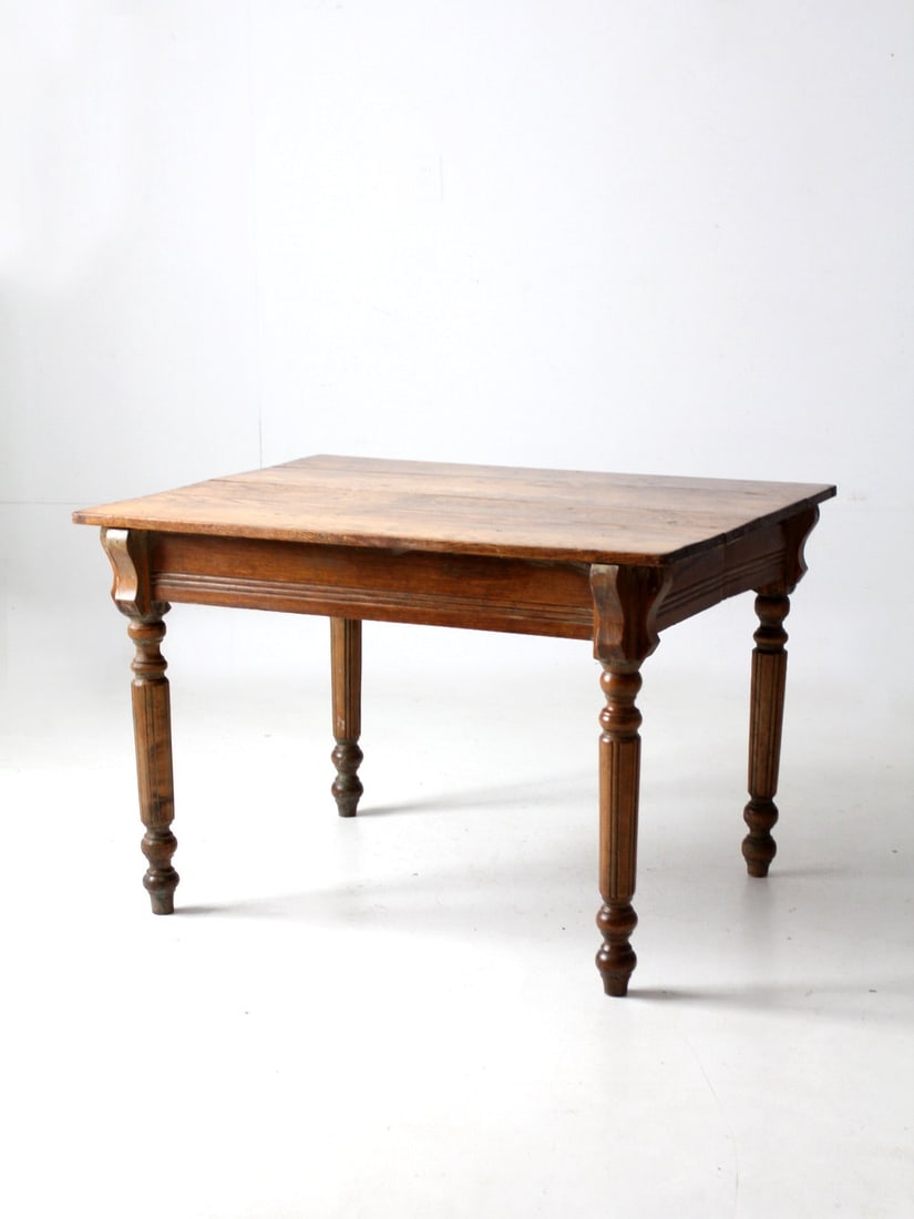 Charming Antique Wooden Farmhouse Table with Turned Legs (1 of 14)