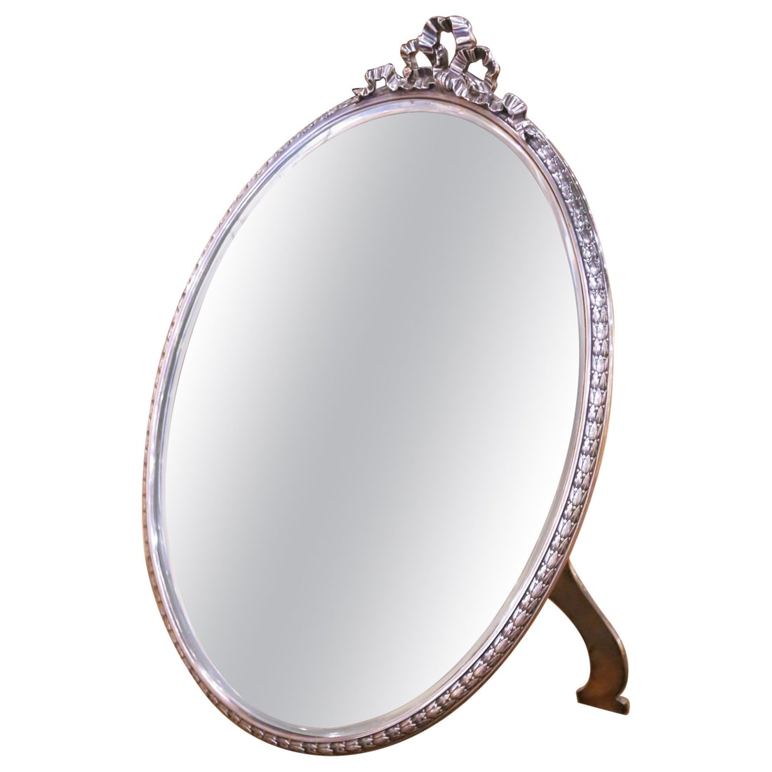 Belle Epoque French Silverplated Vanity Mirror with Ribbon Bow Accent (1 of 6)