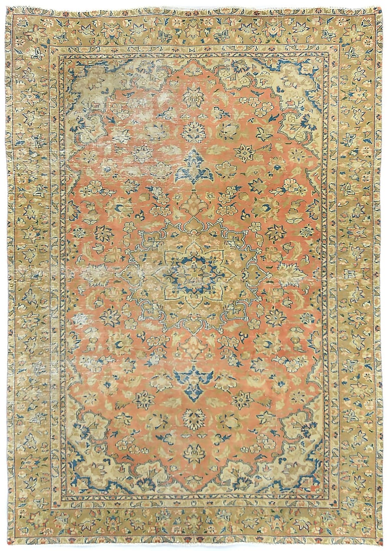 Vintage Hand-Knotted Wool Area Rug 6x9 Floral Design 1960s (1 of 12)