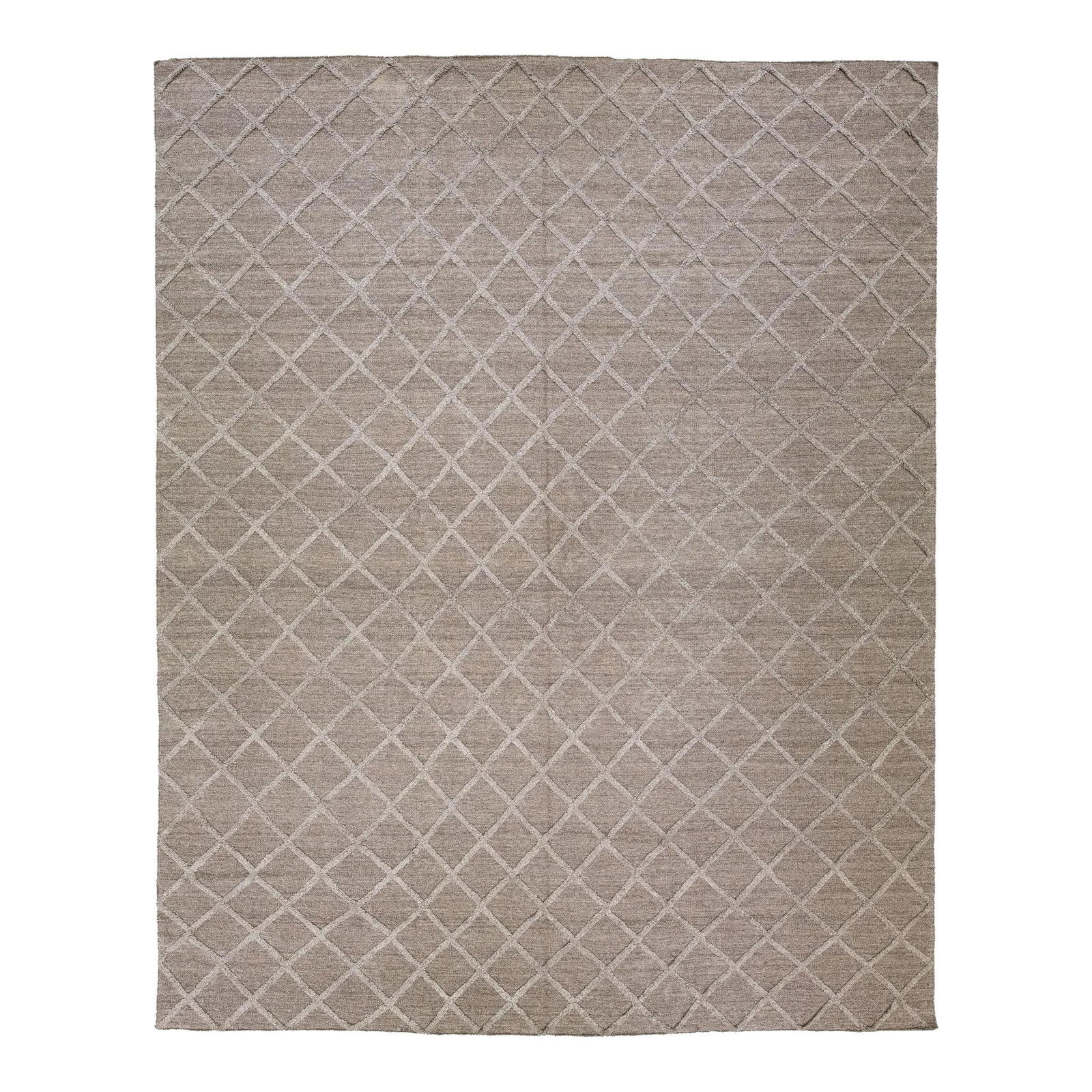 12'1 x 15'1 High-Low Kilim Wool Rug Trellis Design Brown (1 of 9)