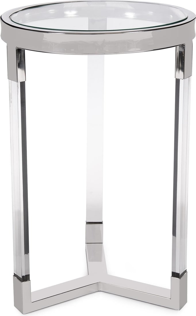 Howard Elliott Polished Silver Round Side Table Acrylic Glass Metal (1 of 4)