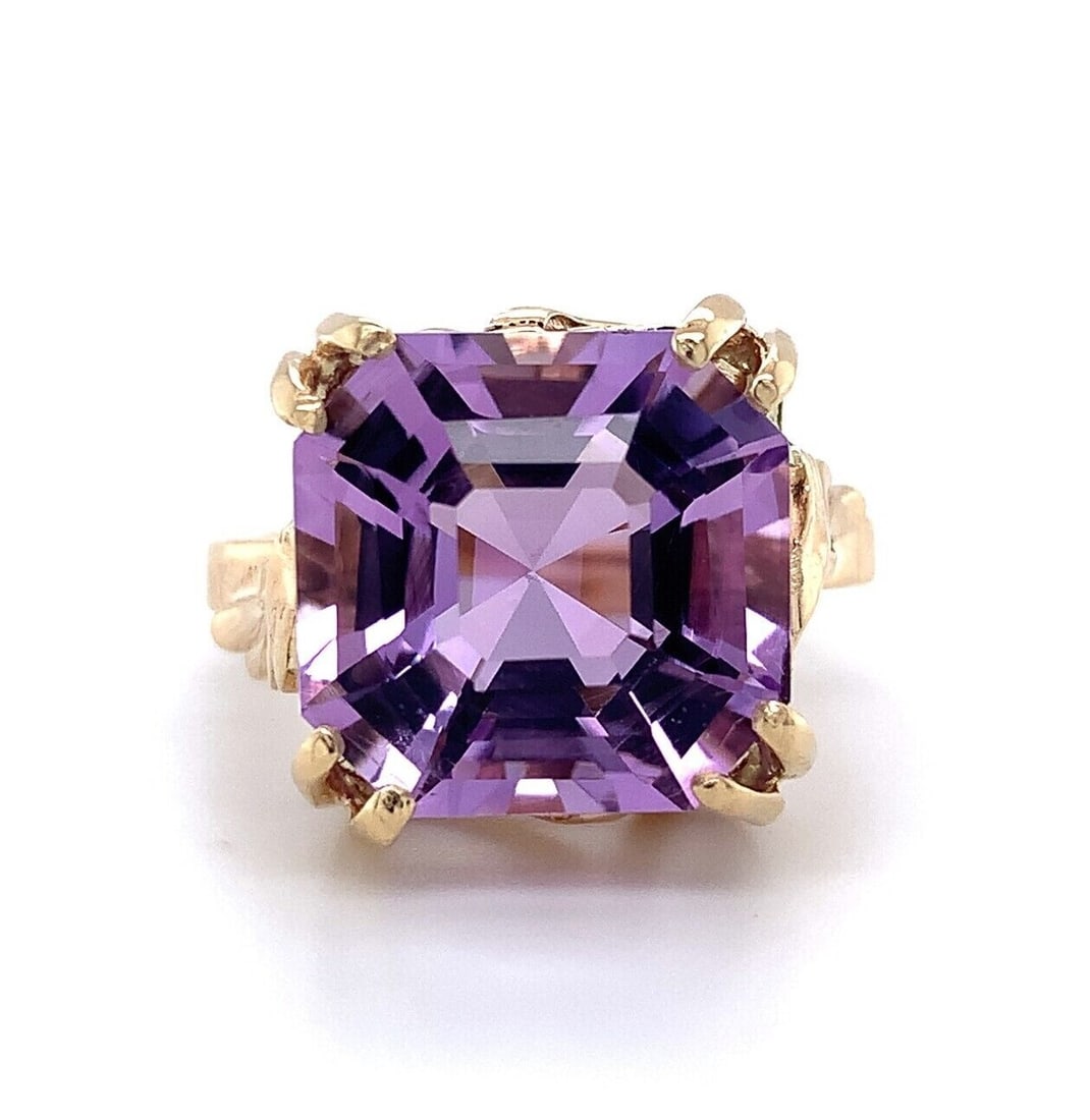 Genuine 7.83ct Asscher Cut Amethyst Ring in 14k Yellow Gold (1 of 10)