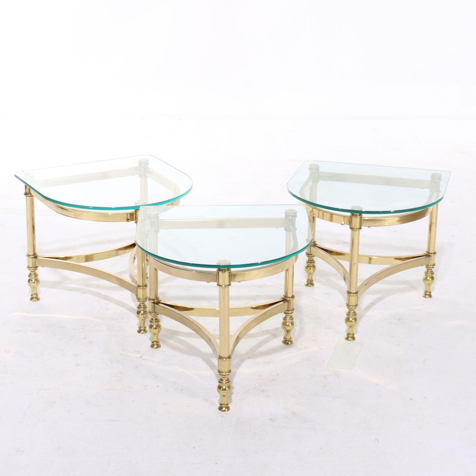 Set of 3 Vintage Hollywood Regency Brass Glass Side Tables C1960 (1 of 8)