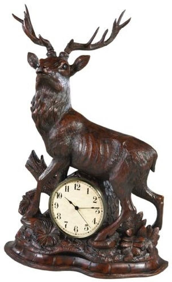 Rustic Lodge Style Hand-Painted Stag Mantel Clock Oxblood Red (1 of 1)