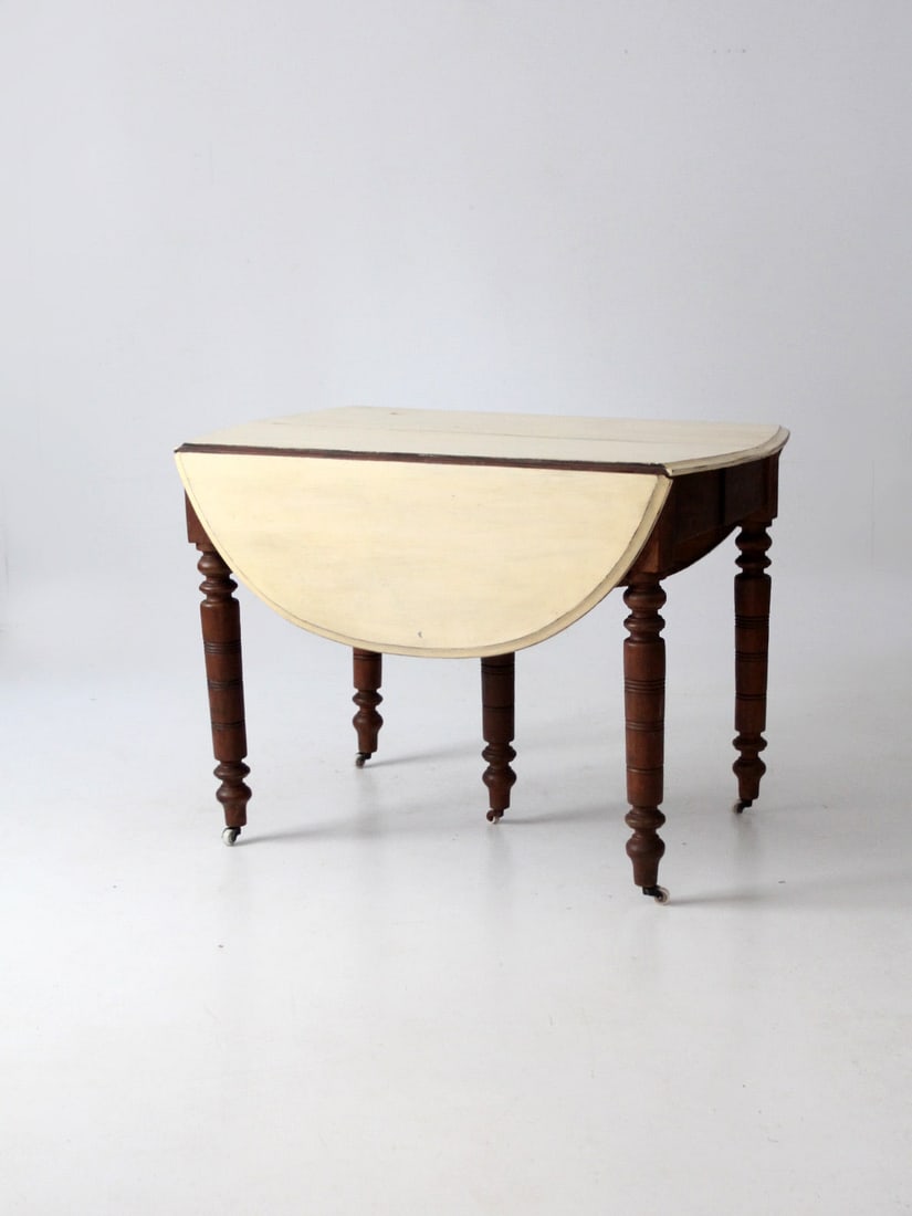 Antique Drop Leaf Dining Table with Five Turned Legs - 10