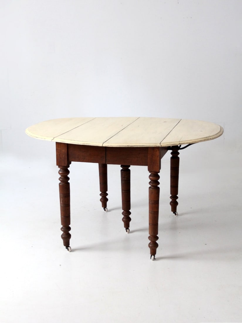 Antique Drop Leaf Dining Table with Five Turned Legs - 14