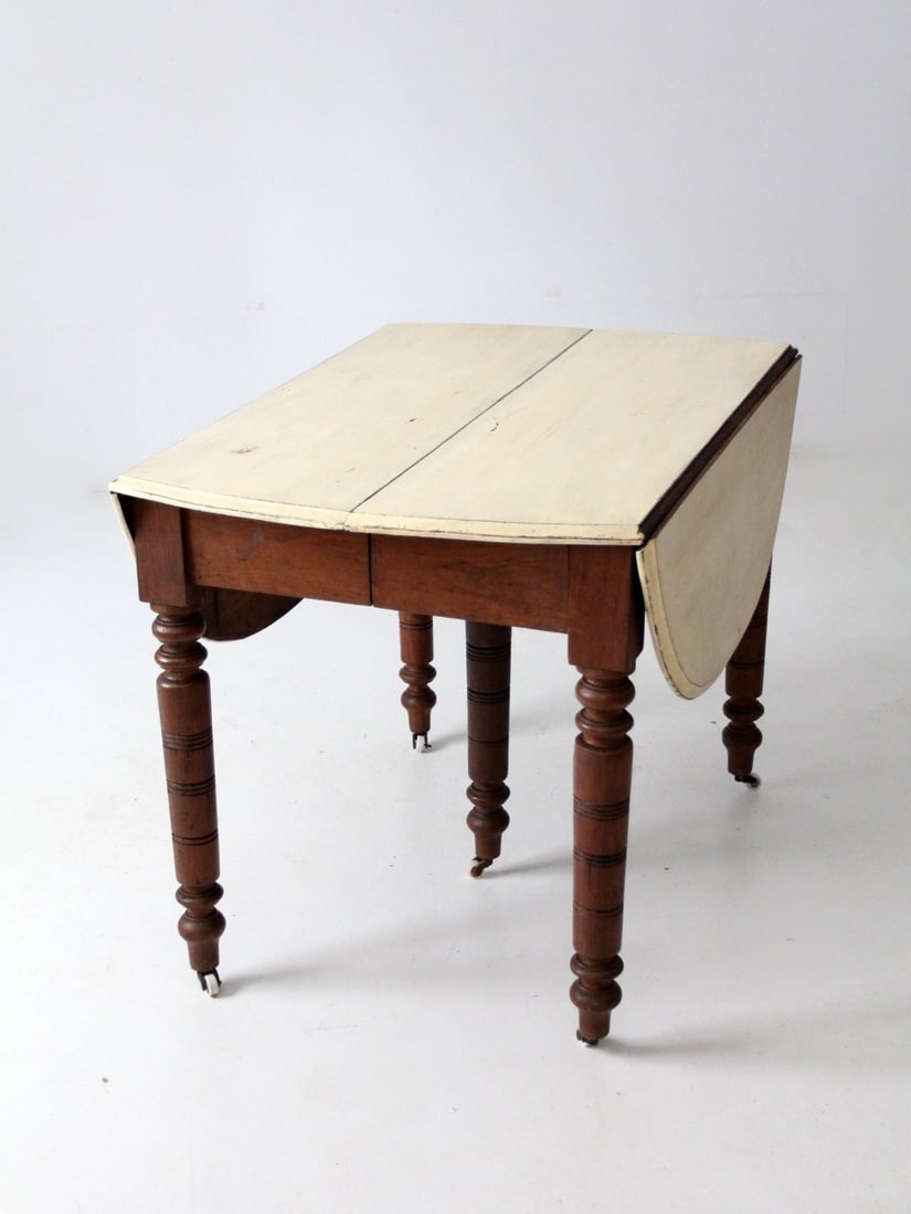 Antique Drop Leaf Dining Table with Five Turned Legs - 16