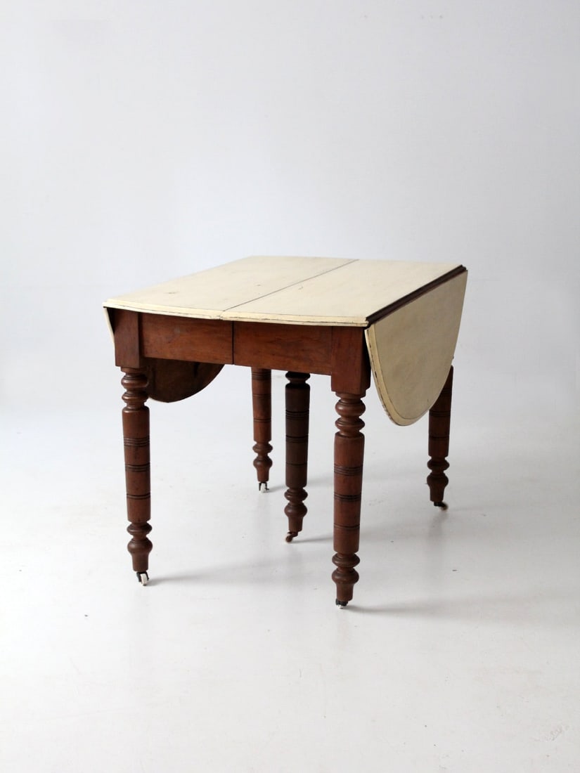 Antique Drop Leaf Dining Table with Five Turned Legs - 3