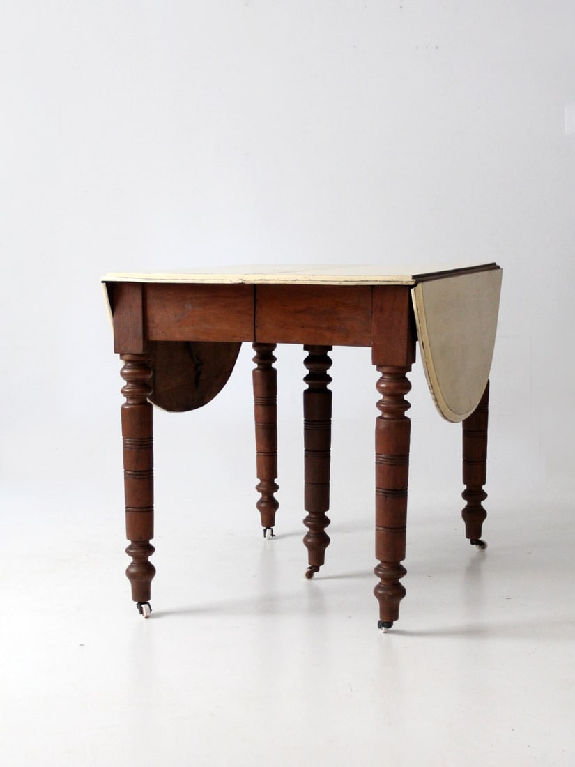 Antique Drop Leaf Dining Table with Five Turned Legs - 4