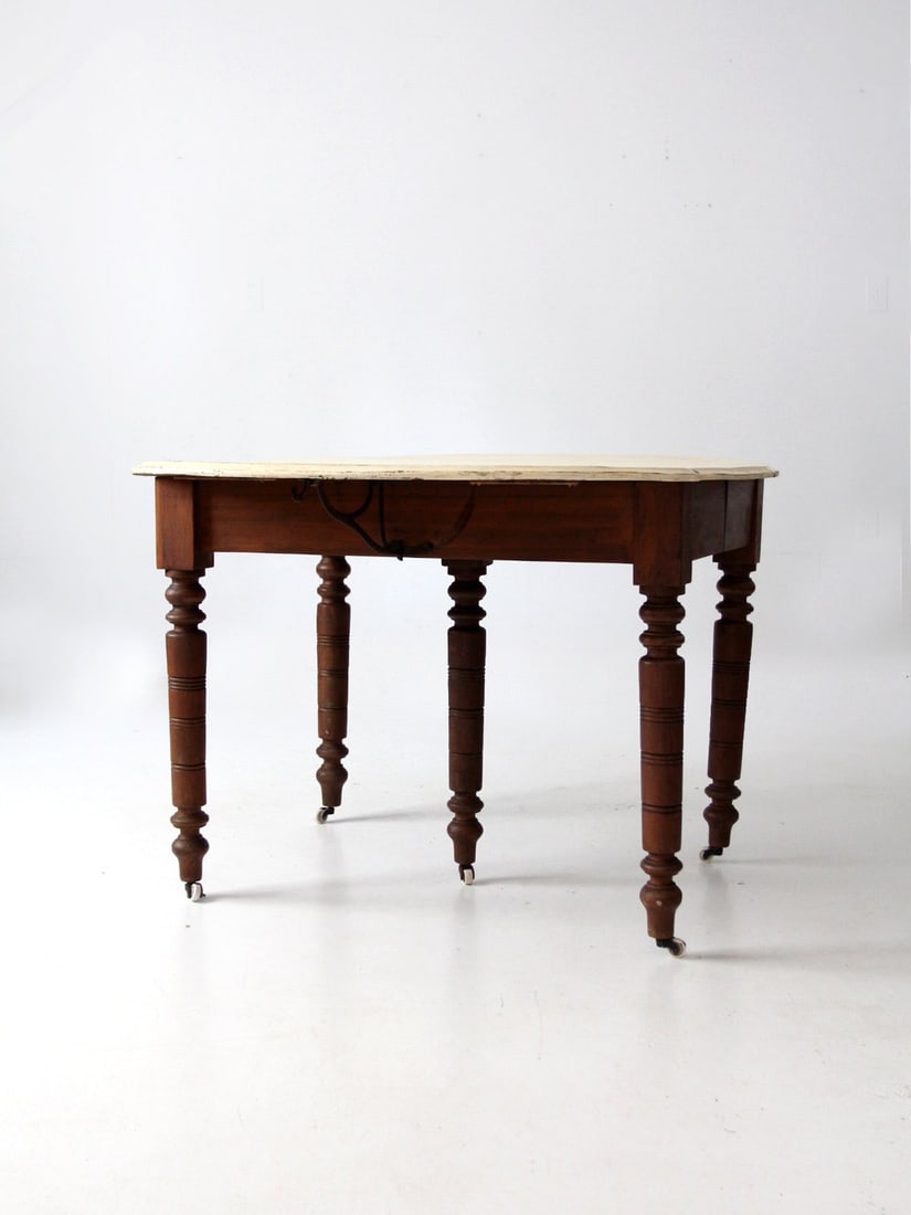 Antique Drop Leaf Dining Table with Five Turned Legs - 7