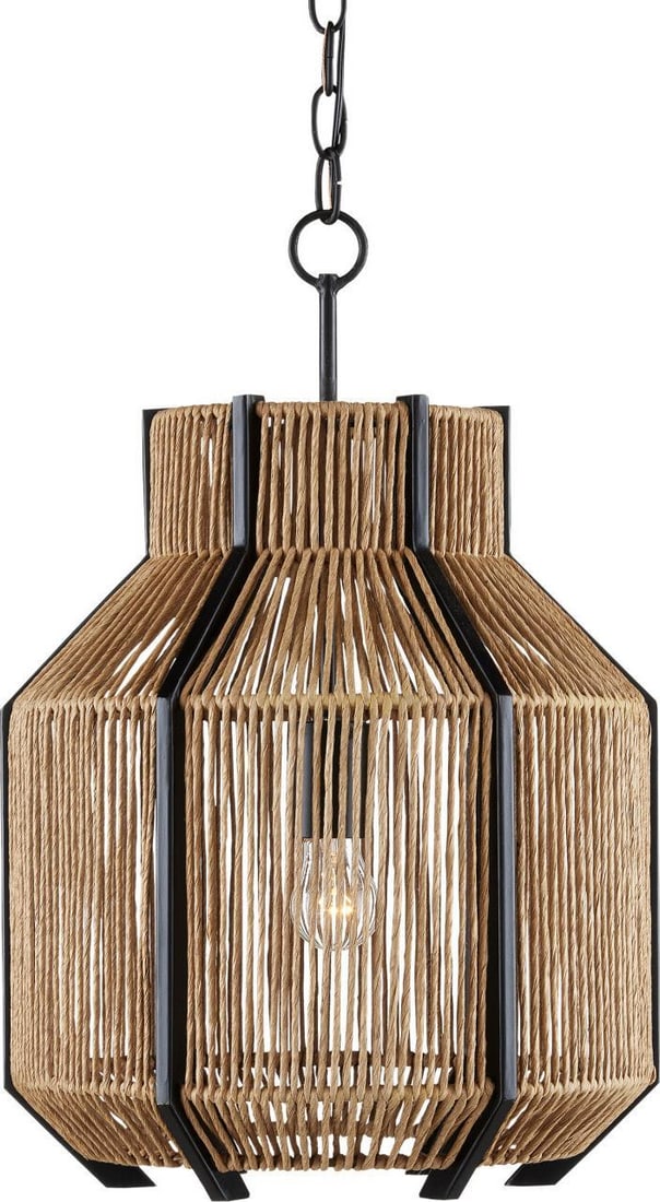 Currey Mali Rope Pendant Light 20H Adjustable Height Black Finish: Currey Mali Rope Pendant Light 20H Adjustable Height Black Finish Illuminate your space with the stylish Rope Pendant Design by Clarence Mallari. This modern pendant light features a unique blend of m