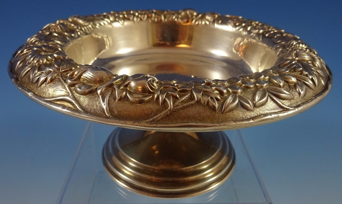 Kirk Sterling Silver Repousse Compote 3.25in 7in Diameter Floral Design (1 of 6)