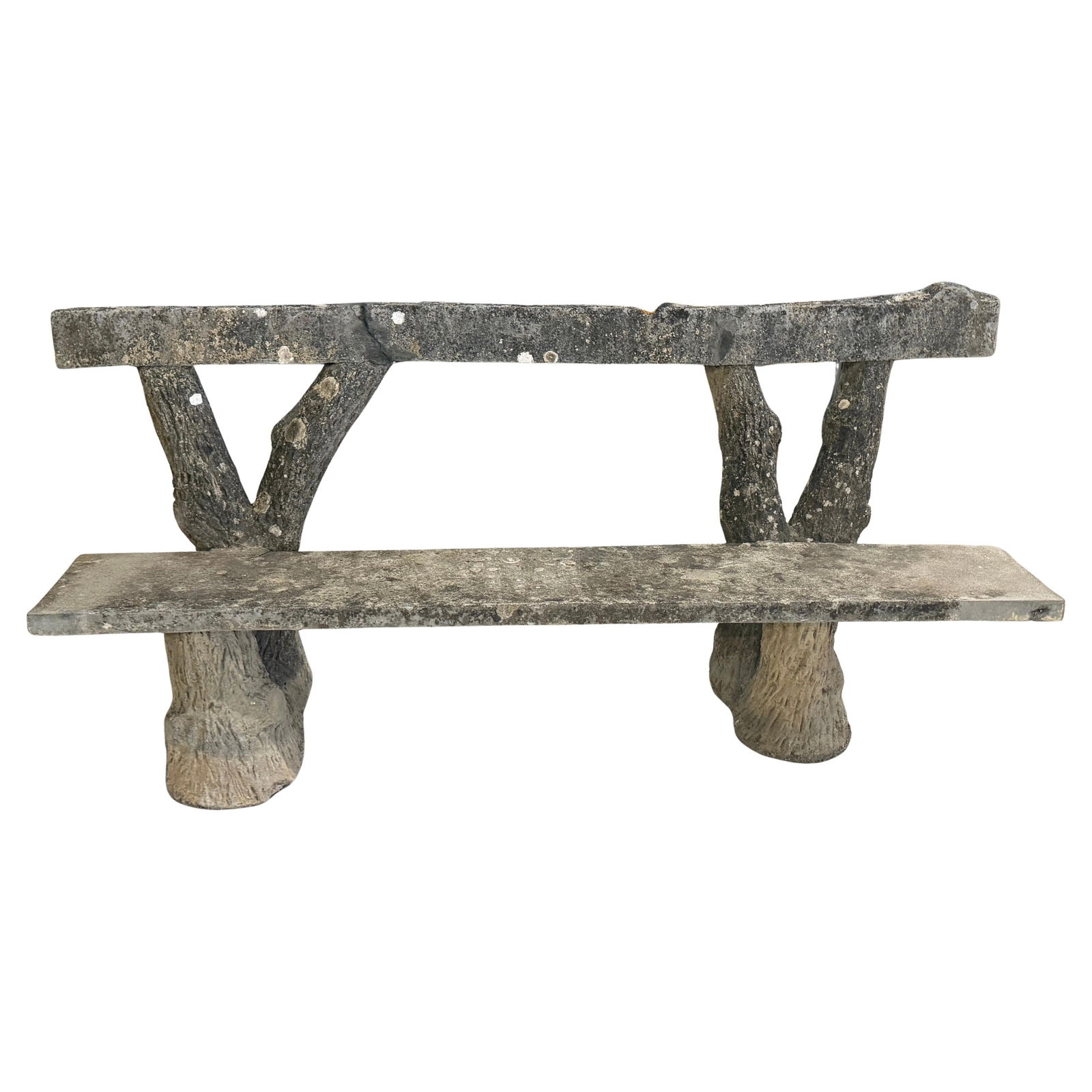 French Faux Bois Cast Stone Garden Bench with Tree Trunk Motif circa 1920s (1 of 18)