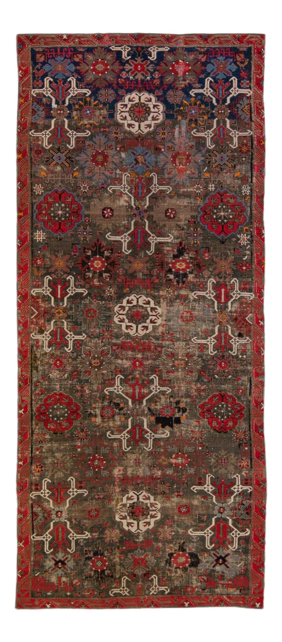 Antique Malayer Floral Pattern Brown Wool Rug 4'4" x 10'2" (1 of 10)