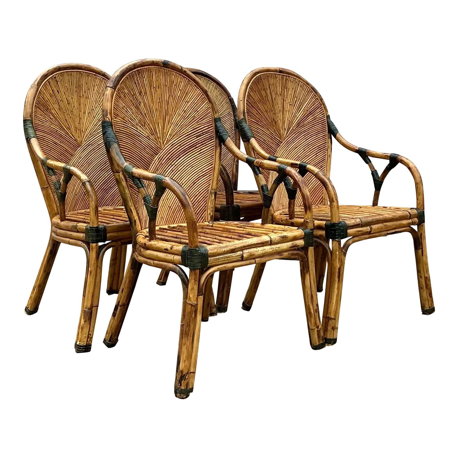 Set of 4 Vintage Coastal Arched Reed Dining Chairs in Sand (1 of 10)