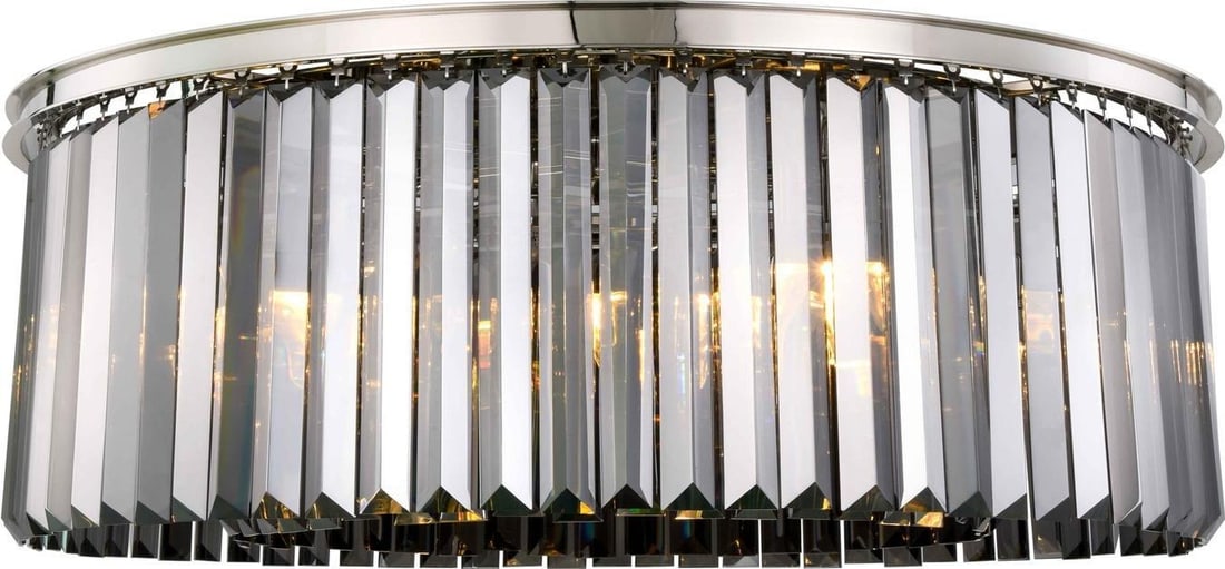 Sydney Flush-Mount Ceiling Light by Elegant Lighting Polished Nickel Crystal: Sydney Flush-Mount Ceiling Light by Elegant Lighting Polished Nickel Crystal Illuminate your space with the Sydney Ceiling Light, a stunning flush-mount fixture that embodies modern elegance. This tra