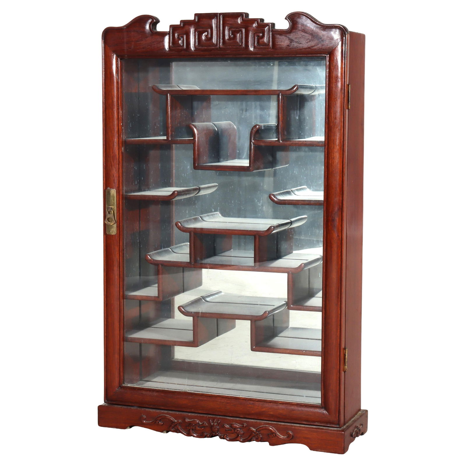 Mahogany Display Cabinet With Carved Arch Crest Circa 1930 (1 of 14)