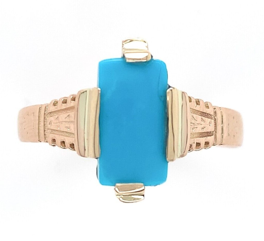 Victorian 10k Rose Gold Turquoise Ring 10.25 Authentic Sleeping Beauty (1 of 10)