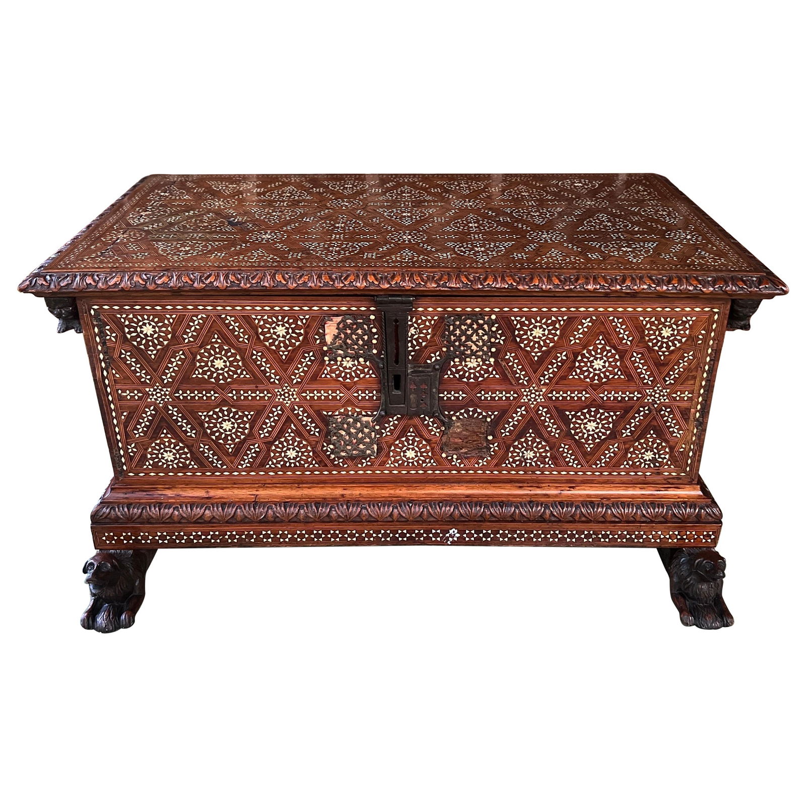 18th Century Damascus Anglo Indian Bone Inlaid Walnut Blanket Chest (1 of 16)