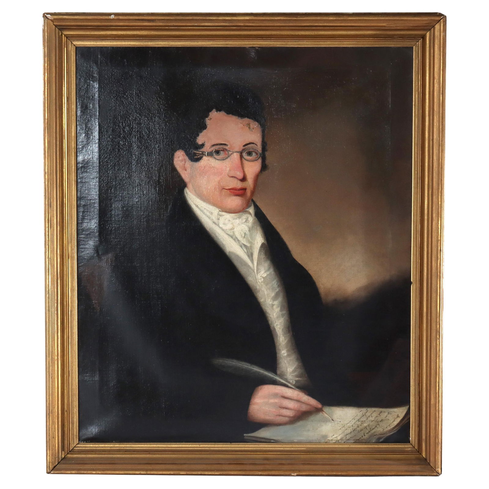 Circa 1830 Antique Oil Painting Portrait Of Scholar In Gold Frame (1 of 12)