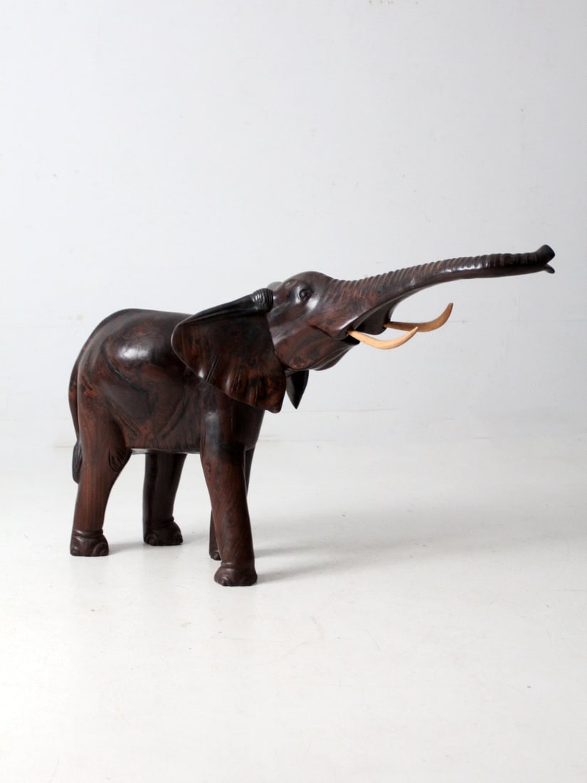 Ironwood Elephant Figure with Raised Trunk Mid-Century Design 48 Inch (1 of 18)