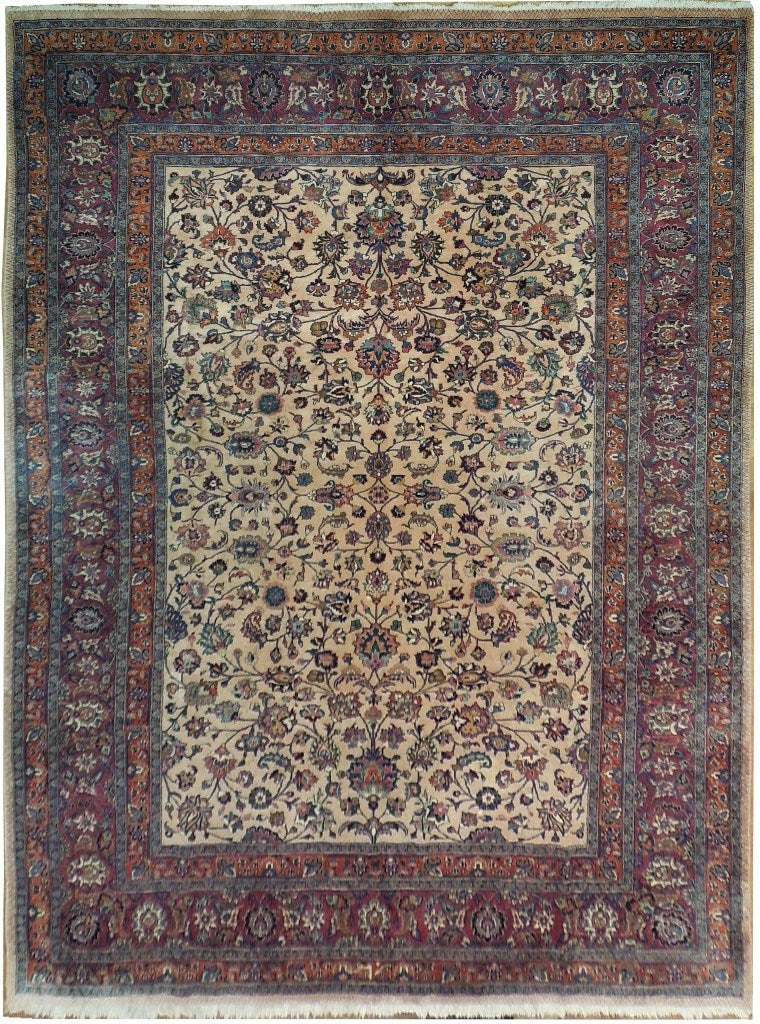 Beige Kashan Semi-Antique Persian Rug 9'10 x 15' Handcrafted Wool Area Rug: Beige Kashan Semi-Antique Persian Rug 9'10 x 15' Handcrafted Wool Area Rug Free continental US Shipping Elevate your home decor with this stunning 9' 10" x 15' Beige Kashan Semi-Antique Persian Rug, h