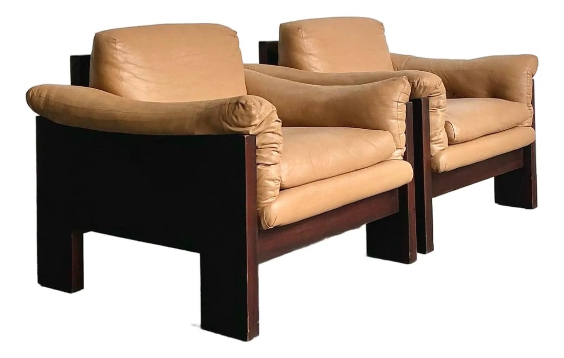 Pair of Thayer Coggin Case Lounge Chairs by Milo Baughman in Tan Leather (1 of 9)