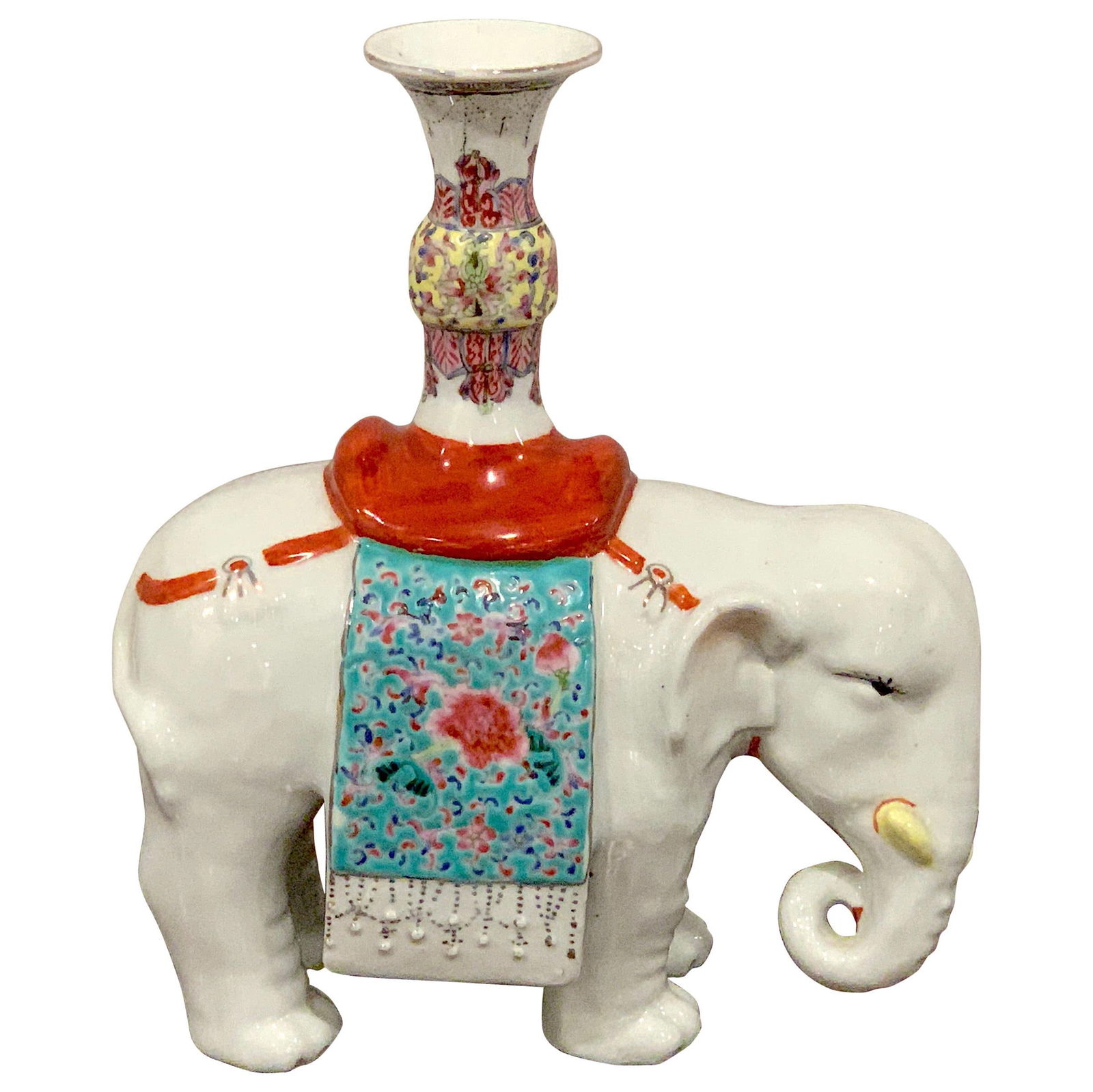 20th Century Chinese Export Famille Verte Blanc de Chine Elephant Joss Stick: 20th Century Chinese Export Famille Verte Blanc de Chine Elephant Joss Stick This exquisite Chinese Export Famille Verte & Blanc de Chine Elephant Joss Stick is a beautiful representation of