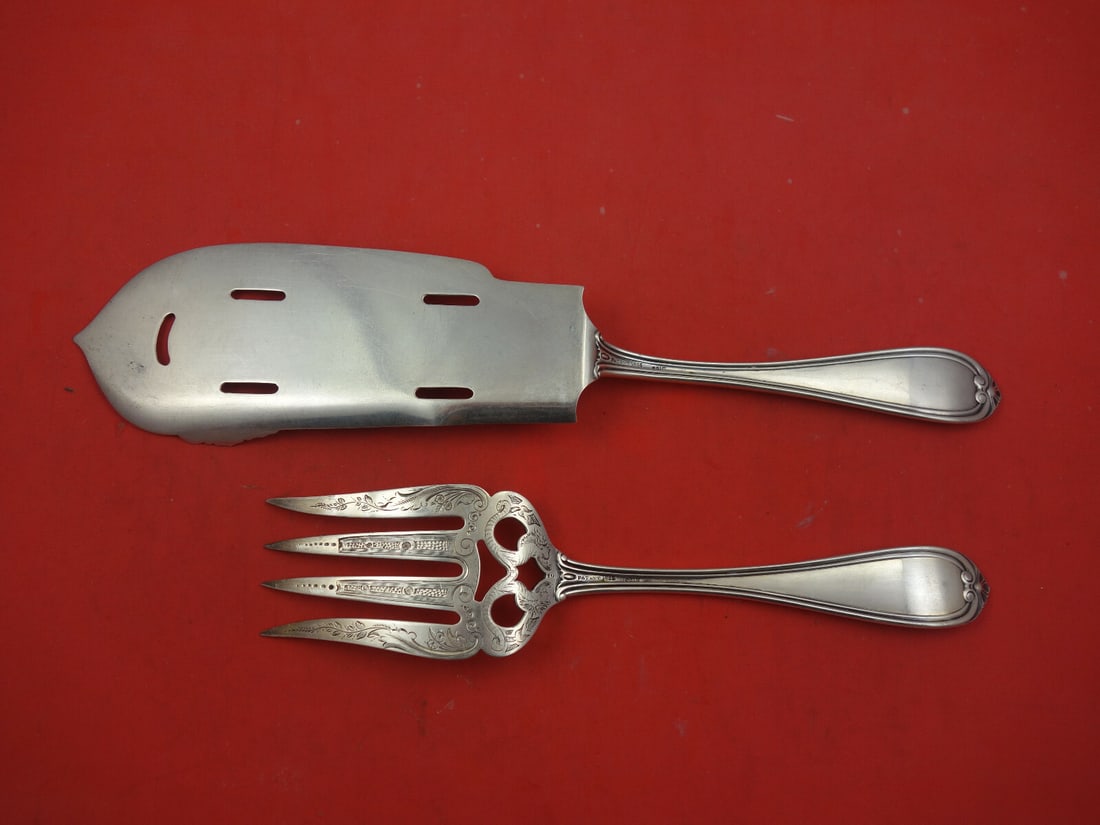 Albert Coles Leaf Pattern Coin Silver Fish Serving Set - 11