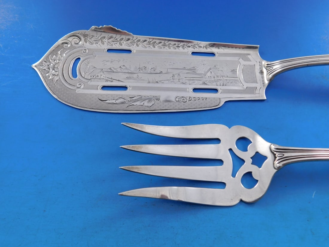 Albert Coles Leaf Pattern Coin Silver Fish Serving Set - 2