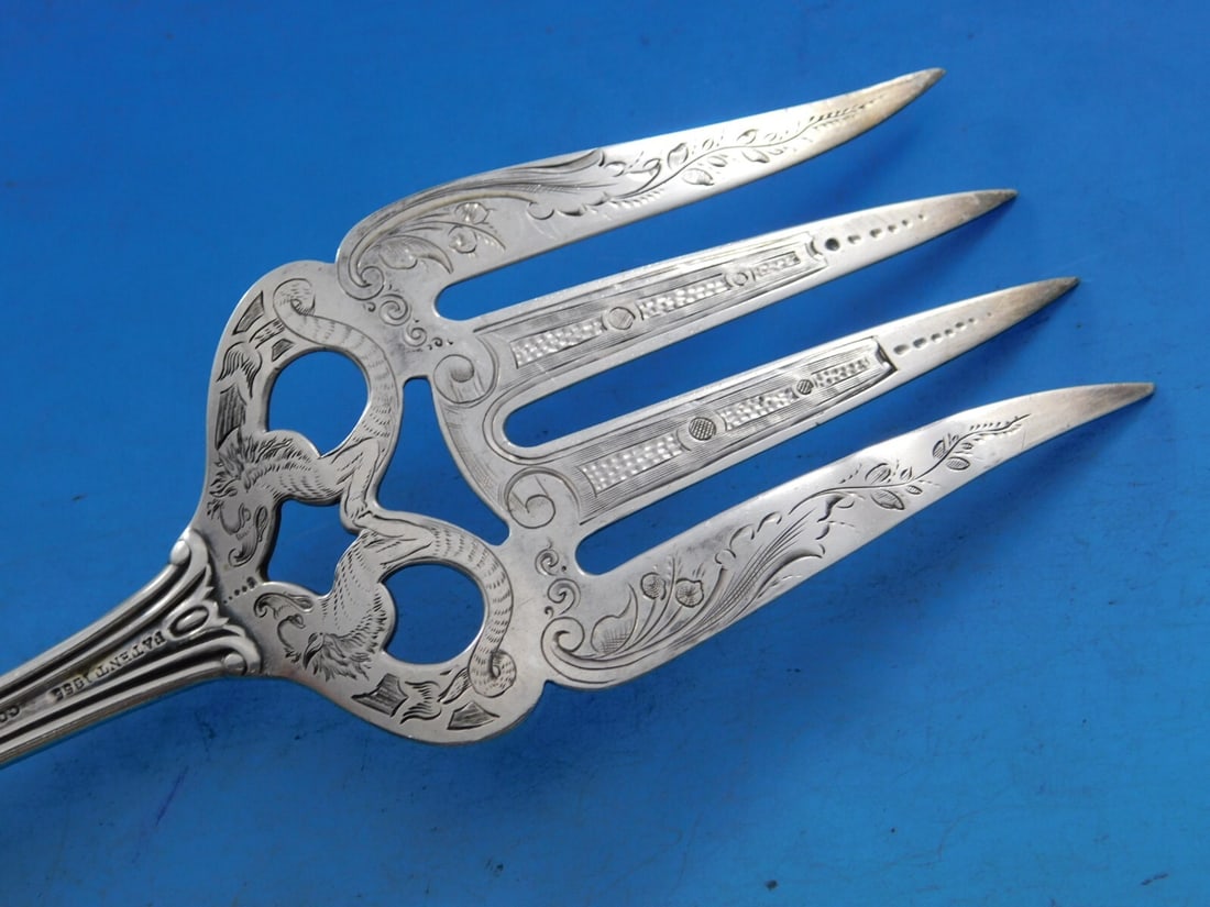 Albert Coles Leaf Pattern Coin Silver Fish Serving Set - 9