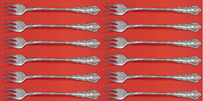 Reed & Barton Georgian Rose Sterling Silver Cocktail Forks Set of 12: Reed & Barton Georgian Rose Sterling Silver Cocktail Forks Set of 12 Enhance your dining experience with this exquisite 12-piece set of cocktail forks from Reed & Barton, featuring the elegant Georgia