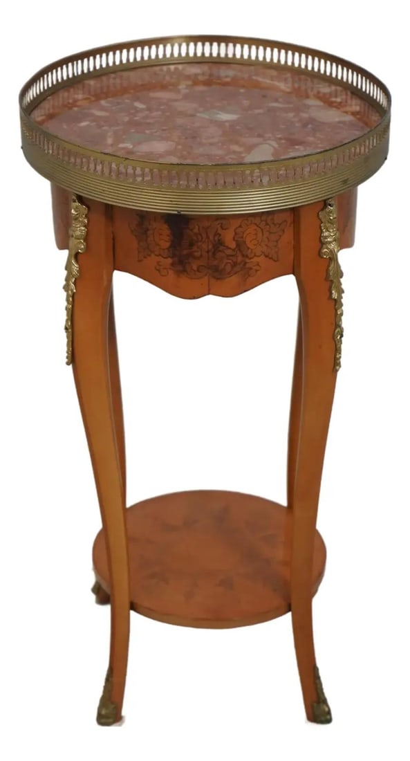 Louis XV Style Round Marble Top Brass Gallery Table (1 of 10)